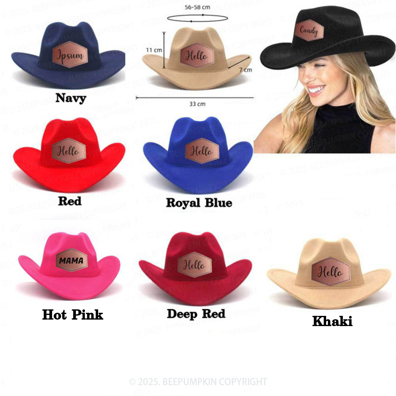 Personalized Charm Matching Felt Western Cowboy Hat