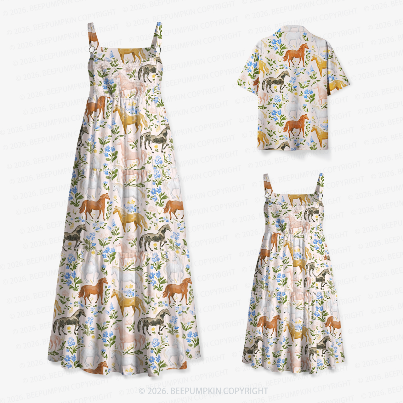 Wildflower Pony Garden Mom&Kids Summer Matching All-Over Print Outfits
