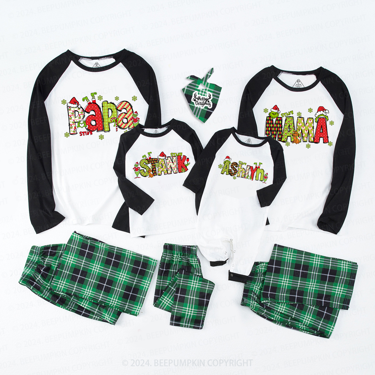 Personalized Christmas Doodle Letters Family Matching Pajamas Beepumpkin