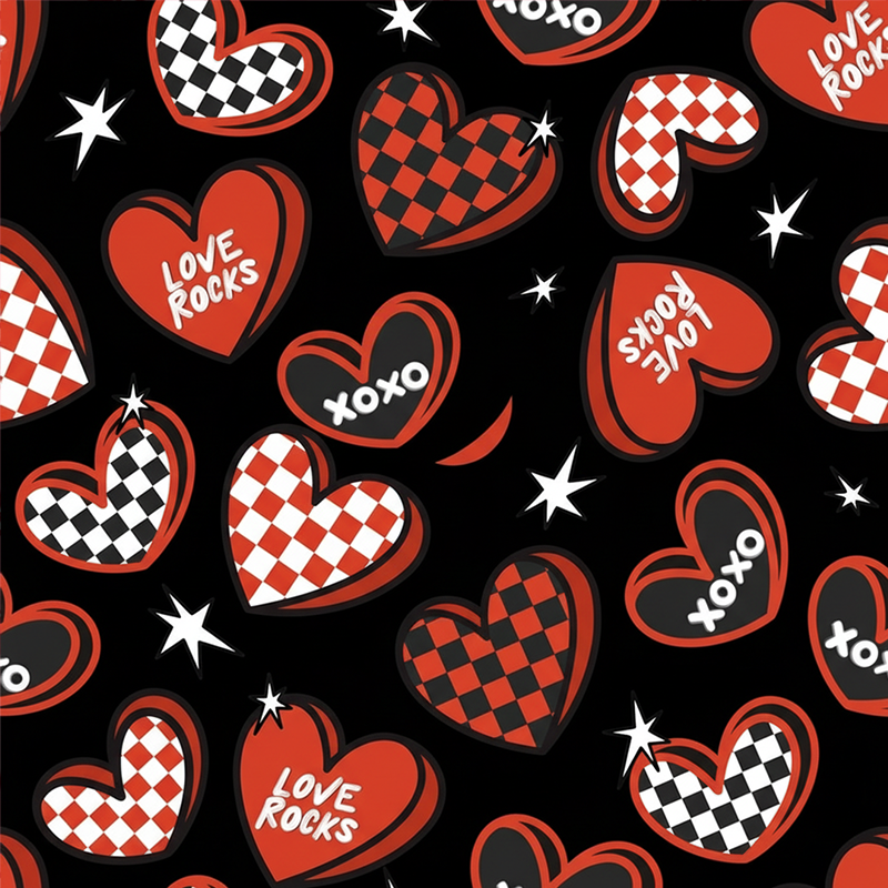 Rock & Love Hearts Black All-Over Print Mom&Me Cuffed Pajama Sets