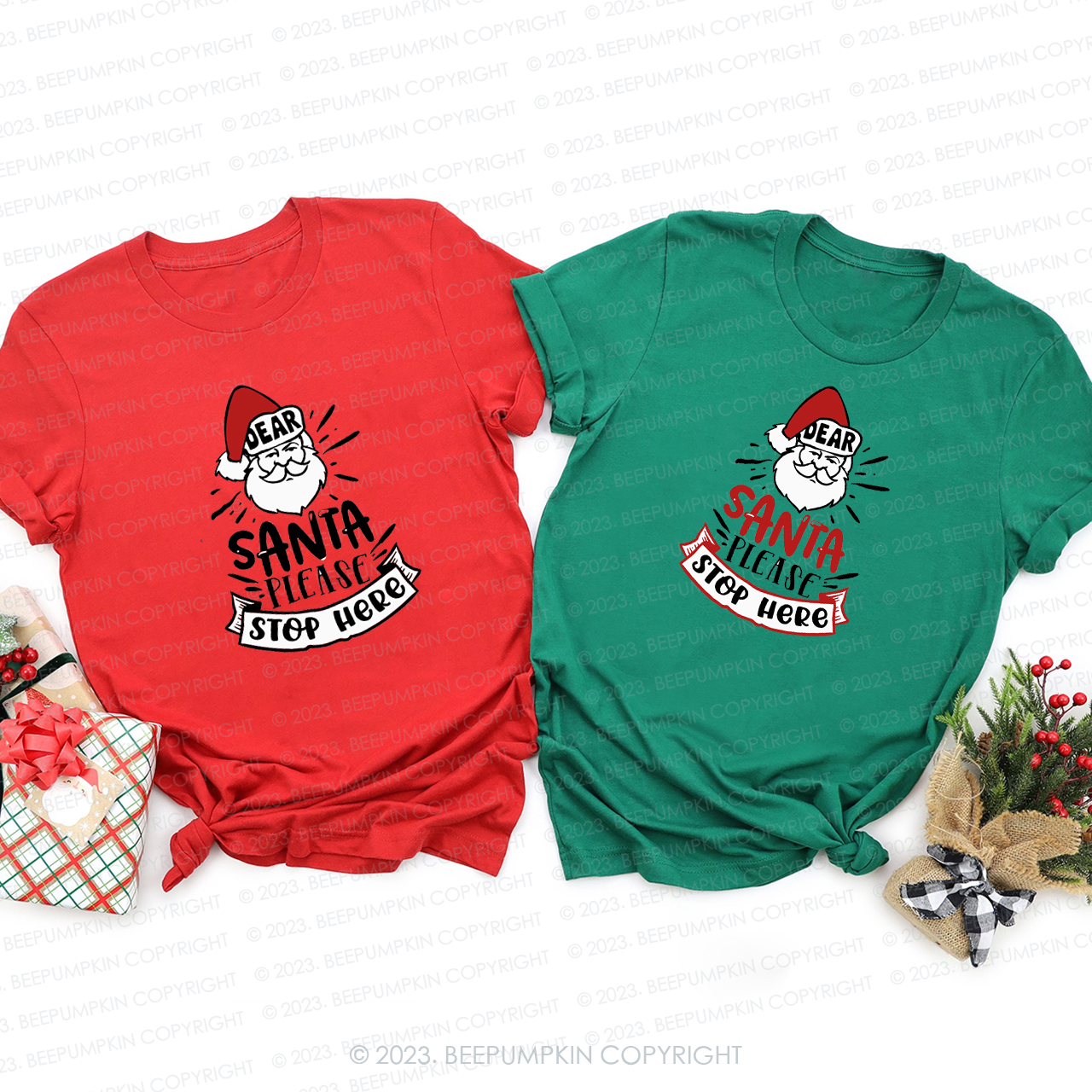 Dear Santa Please Stop Here Family Matching Shirts Beepumpkin