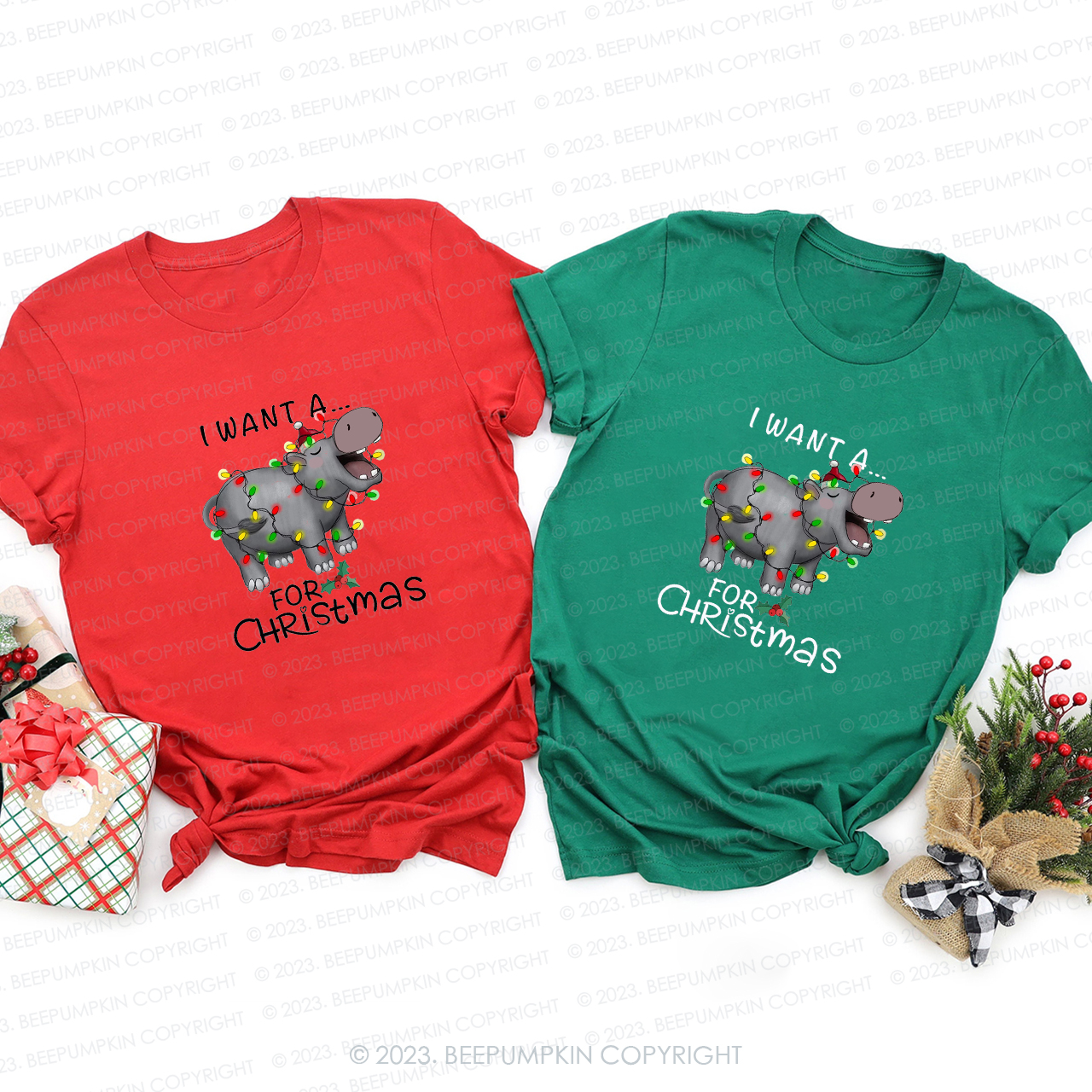 I Want a Rhino for Christmas Matching Family T-shirts Beepumpkin