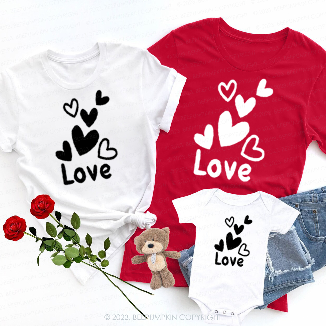 Floating Hearts Matching Valentine��s Shirts