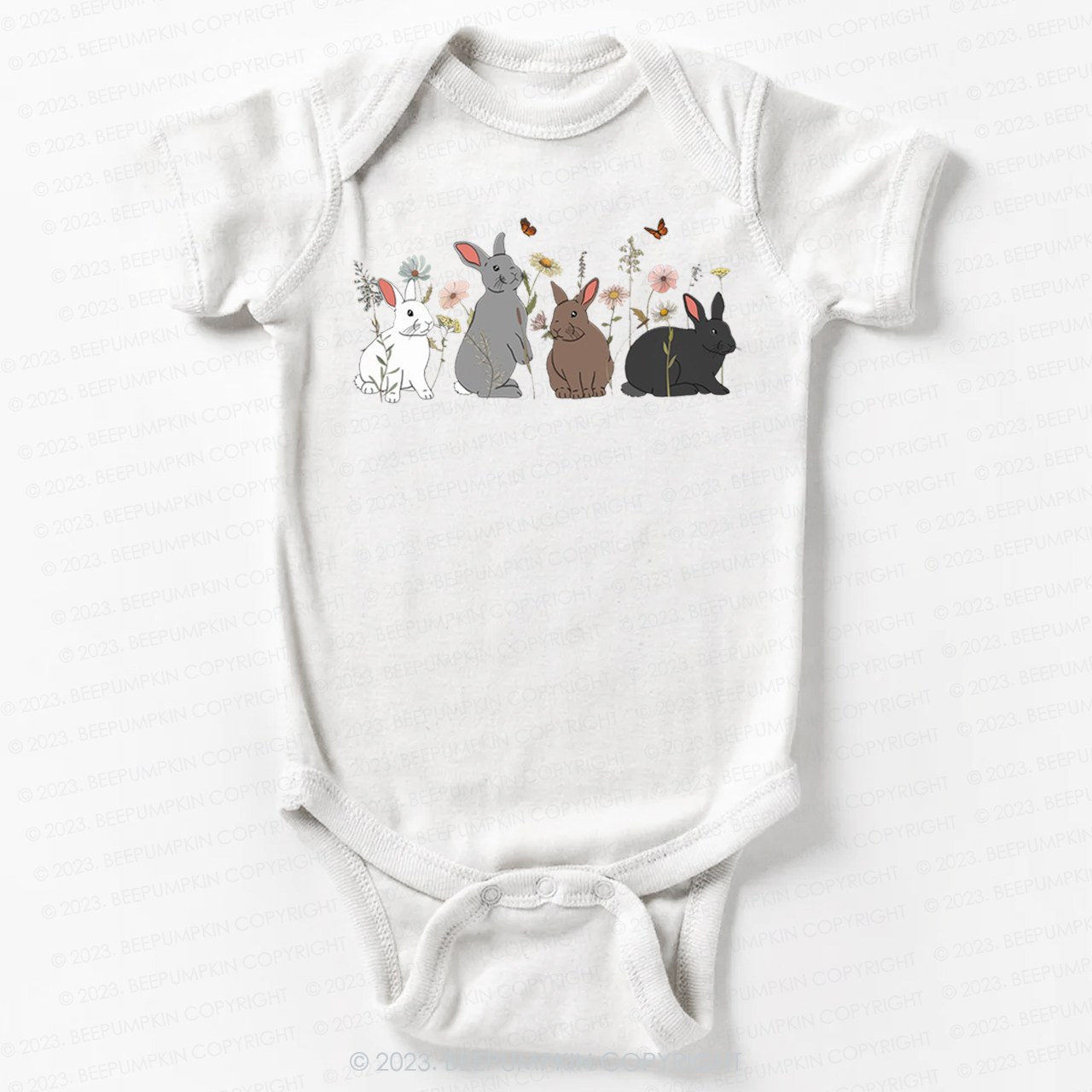 Floral Butterfly Bunny Easter Bodysuit For Baby