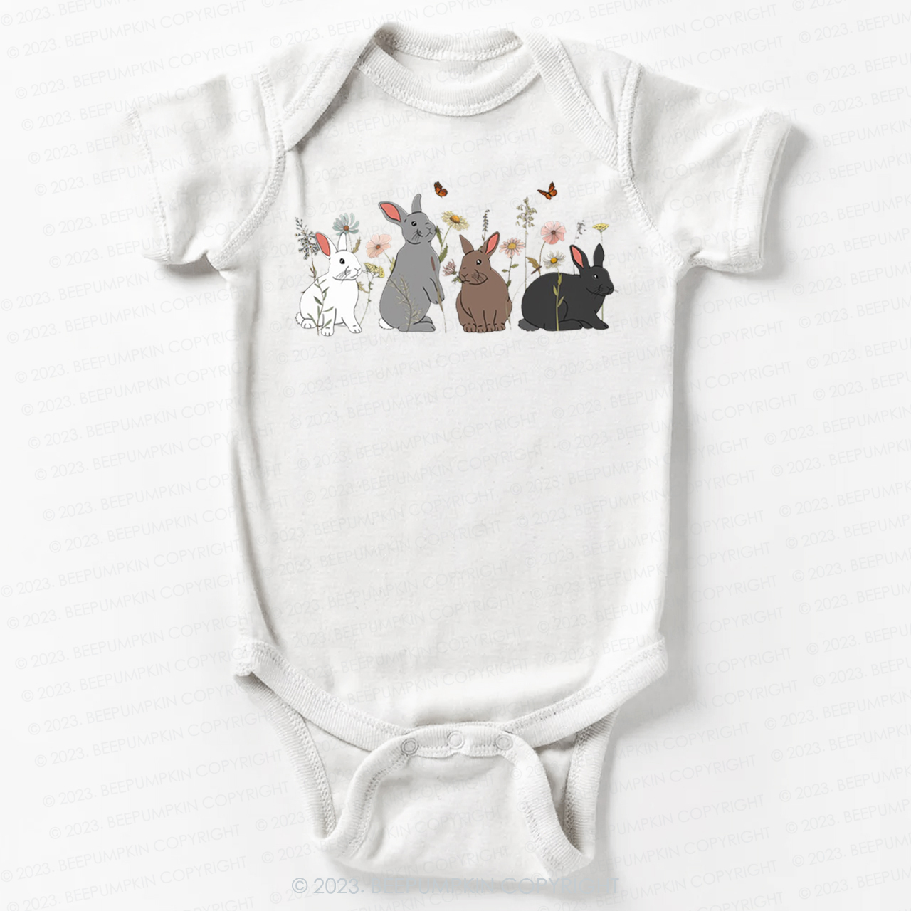 Floral Butterfly Bunny Easter Bodysuit For Baby