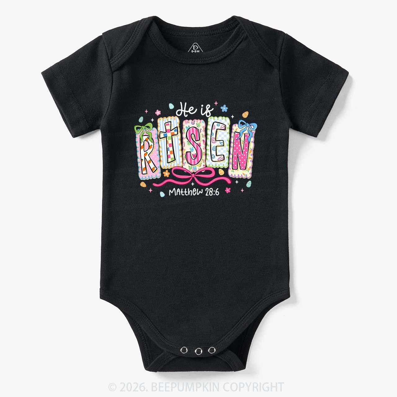 Easter Bow Lettering He Is Risen Baby Bodysuit