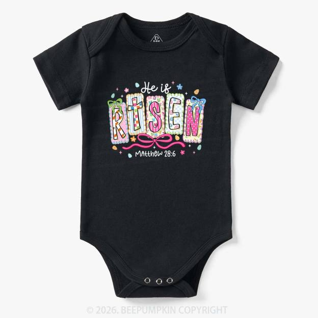 Easter Bow Lettering He Is Risen Baby Bodysuit