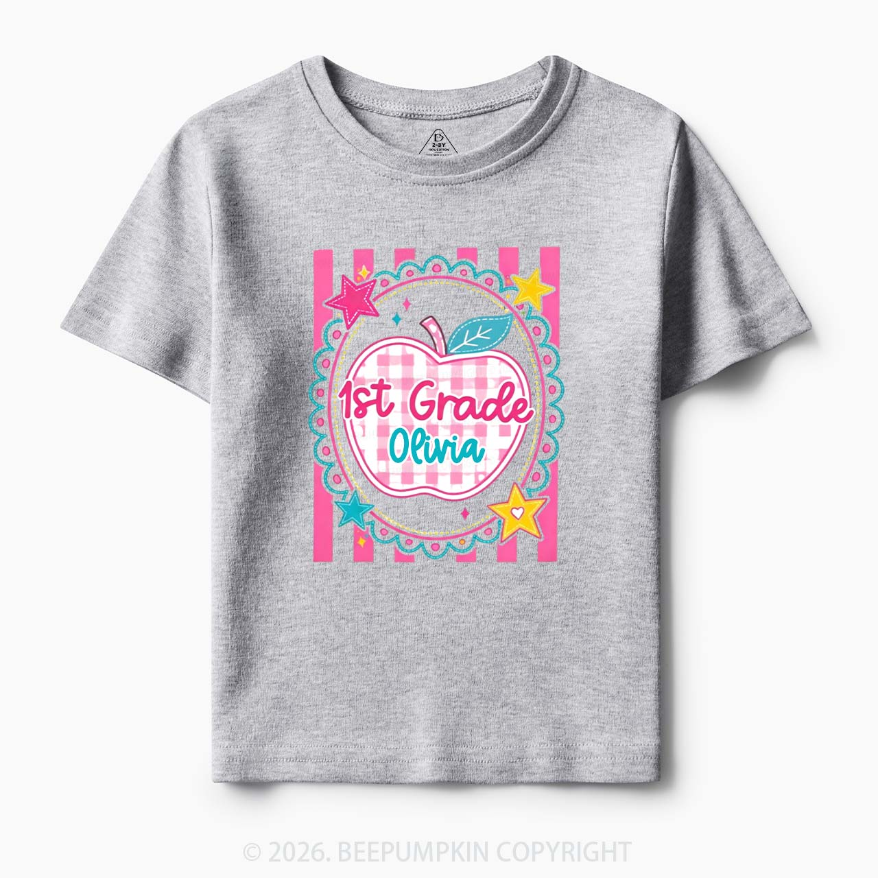 Personalized Girly Pink Gingham Back To School Toddler&Kid's Tees