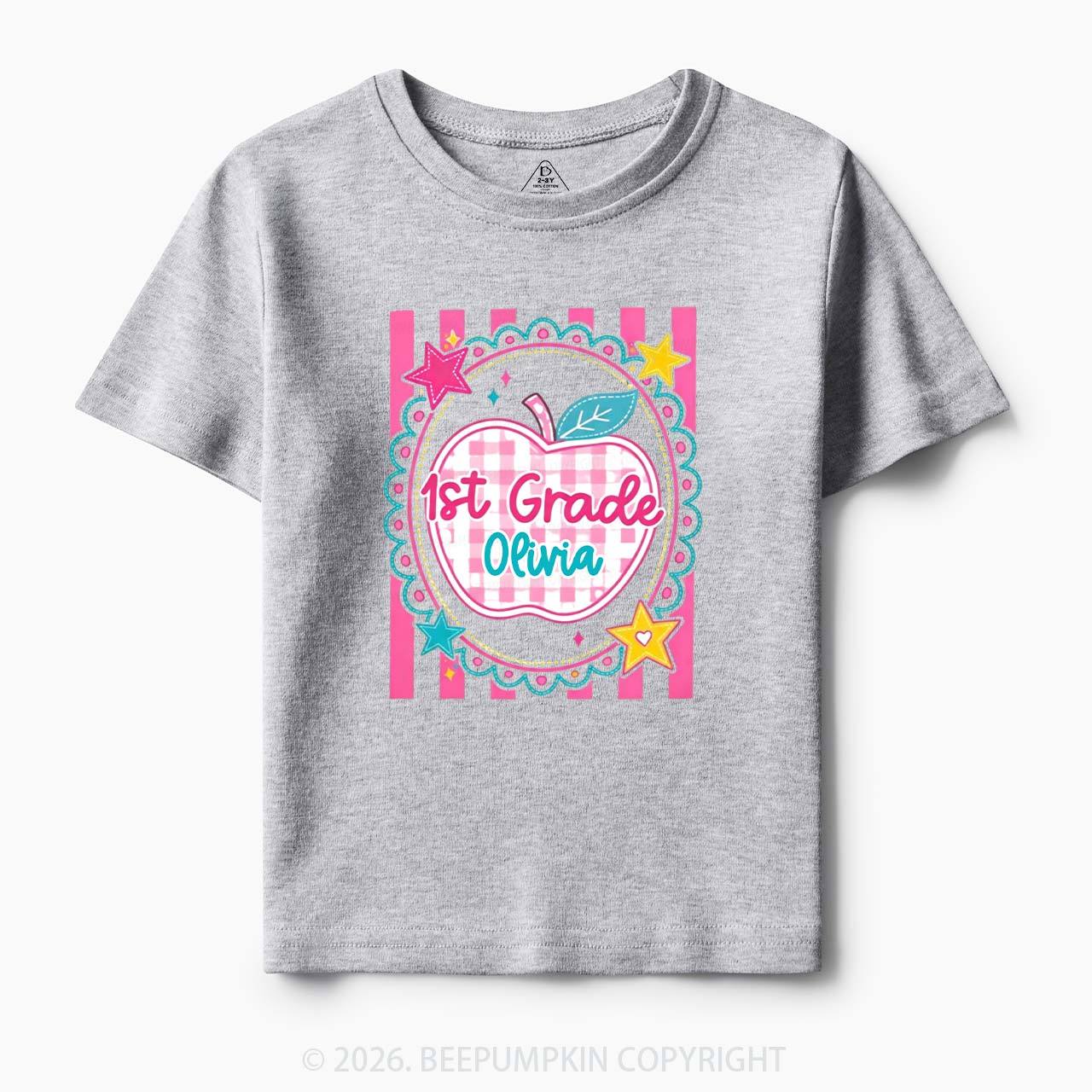 Personalized Girly Pink Gingham Back To School Toddler&Kid's Tees