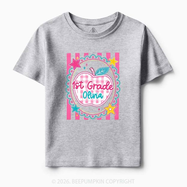 Personalized Girly Pink Gingham Back To School Toddler&Kid's Tees