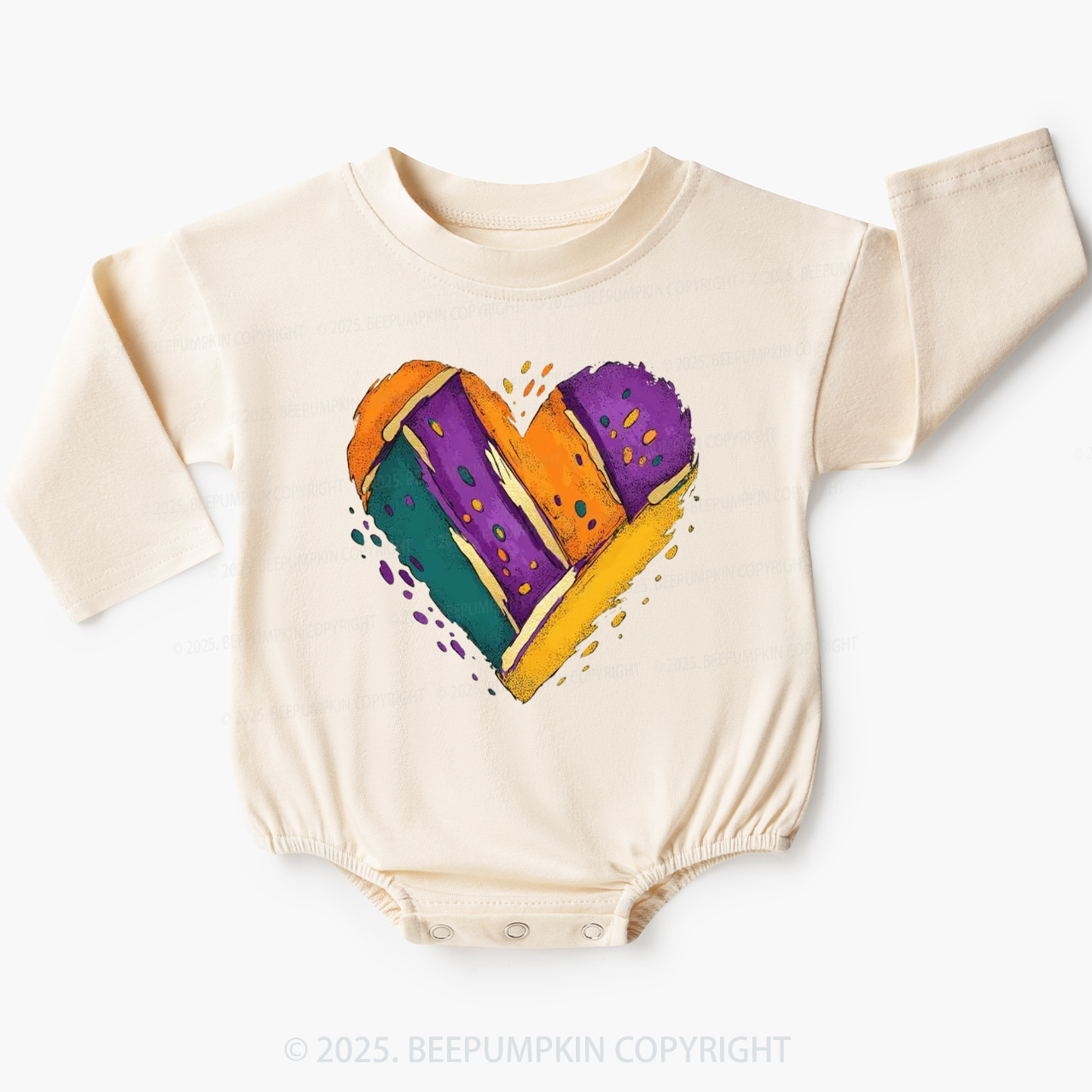 Mardi Gras Heart Baby Bubble Romper Beepumpkin