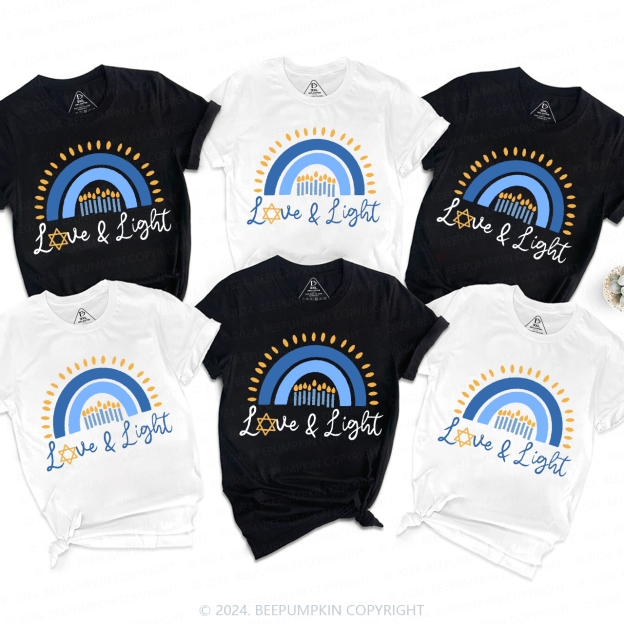 Love & Light Hanukkah Candlelight Rainbow Family T-Shirts Beepumpkin