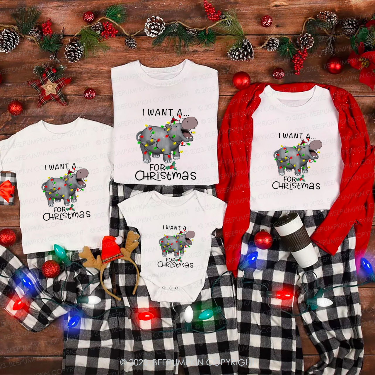 I Want a Rhino for Christmas Matching Family T-shirts Beepumpkin