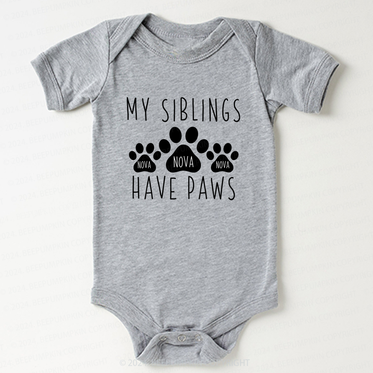 Personalized My Siblings Have Paws Baby Bodysuit