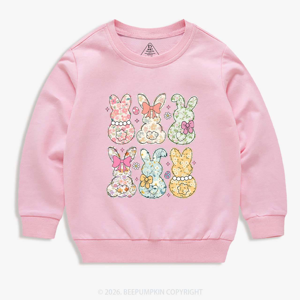 Vintage Spring Floral Bunny Bows Kid's Sweatshirt
