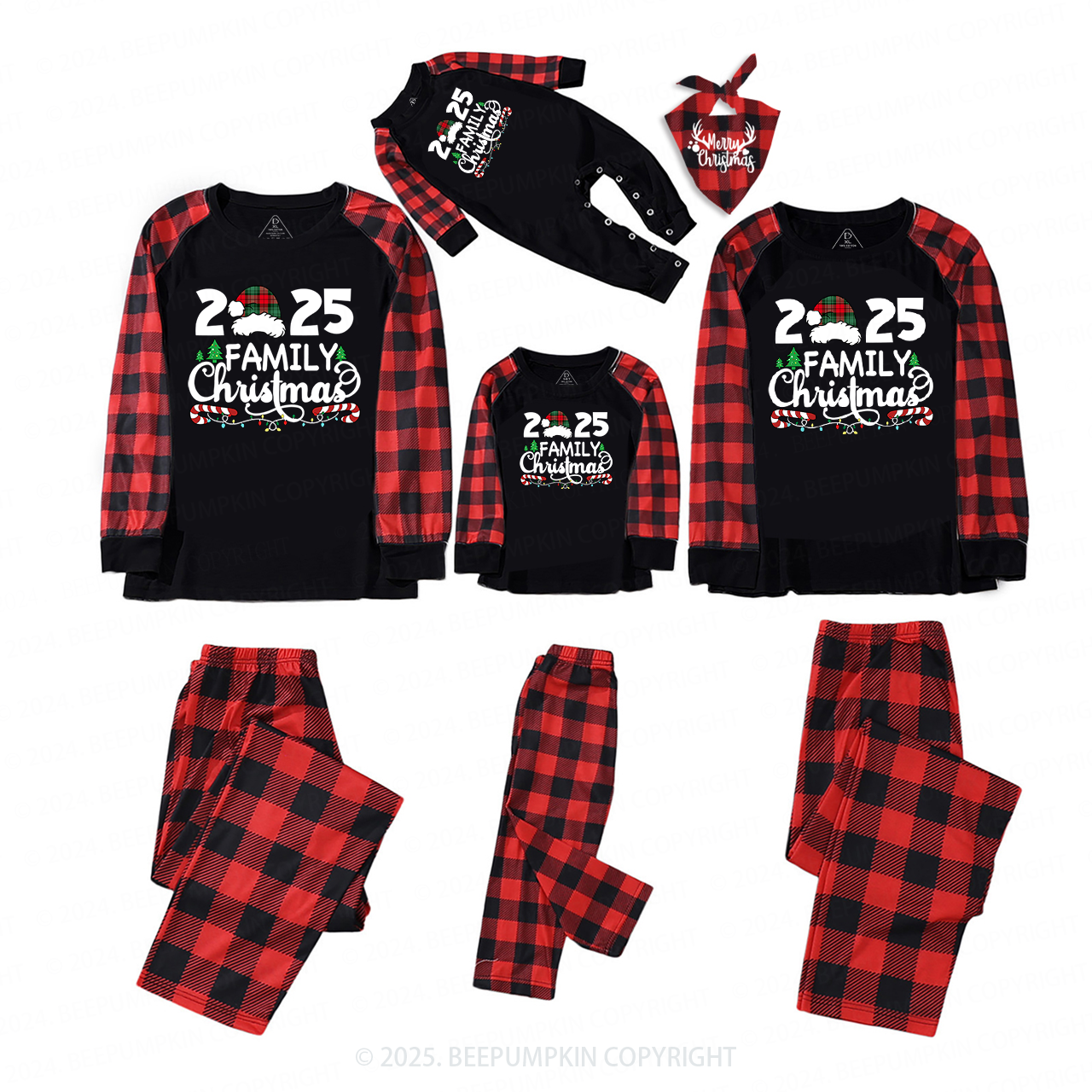 2025 Family Christmas Plaid Hat Matching Pajamas Beepumpkin
