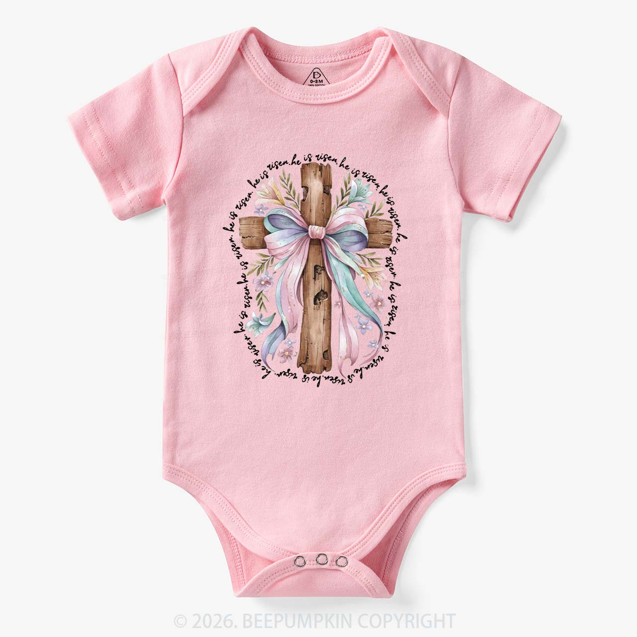 He Is Risen Soft Pastel Cross Baby Bodysuit