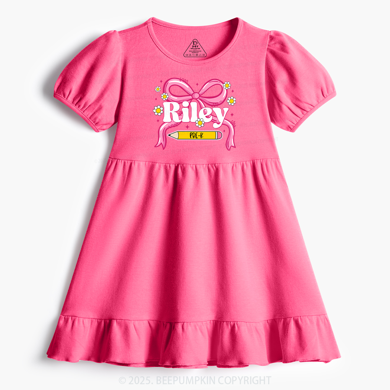Personalized First Grade Girly Toddler&Kid's Ruffle Dress Beepumpkin 