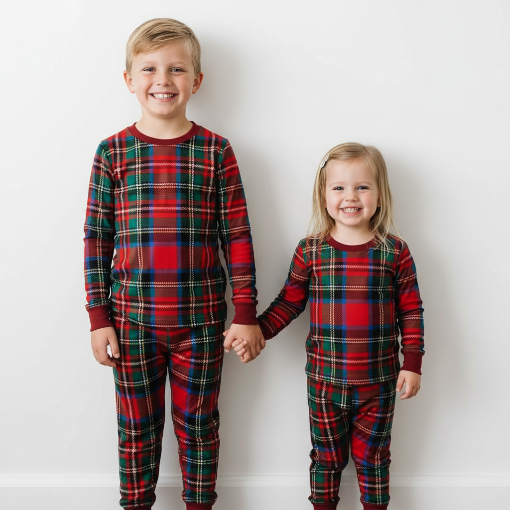 Christmas Vintage Plaid Two-Piece Pajama Set For Kids