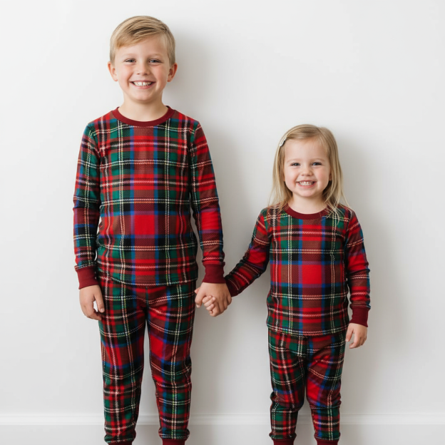 Christmas Vintage Plaid Two-Piece Pajama Set For Kids