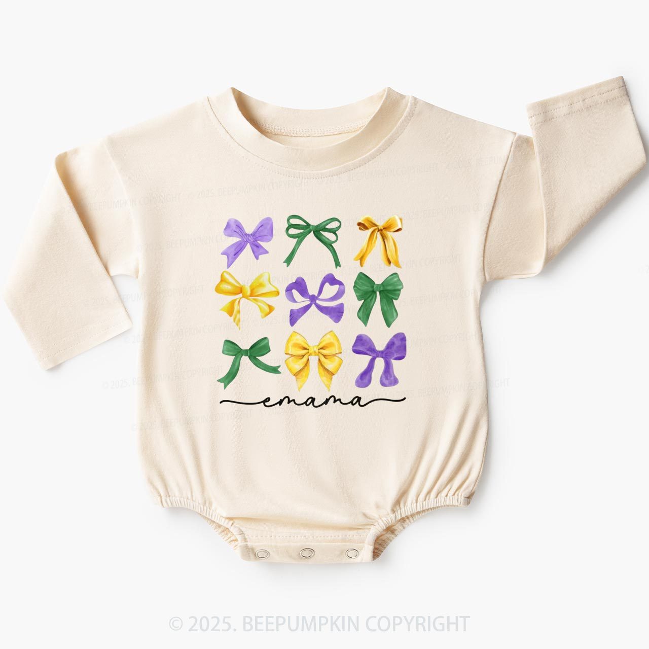 Personalized Carnival Bow Name Baby Bubble Romper Beepumpkin