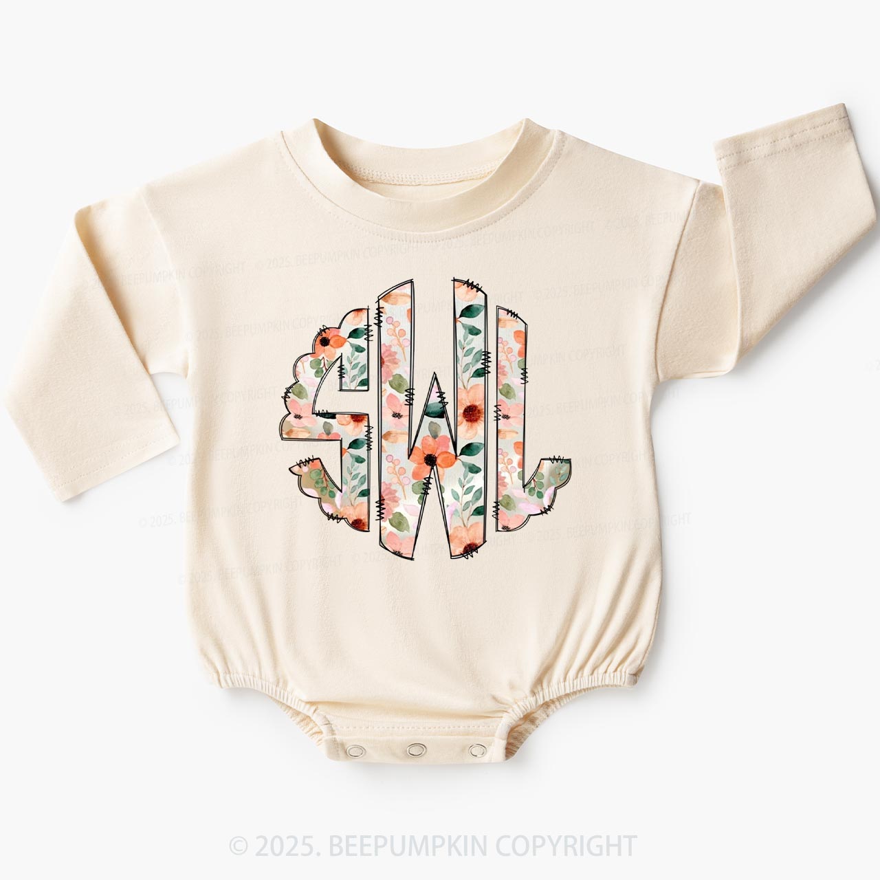 Personalized Floral Monogram Baby Bubble Romper Beepumpkin