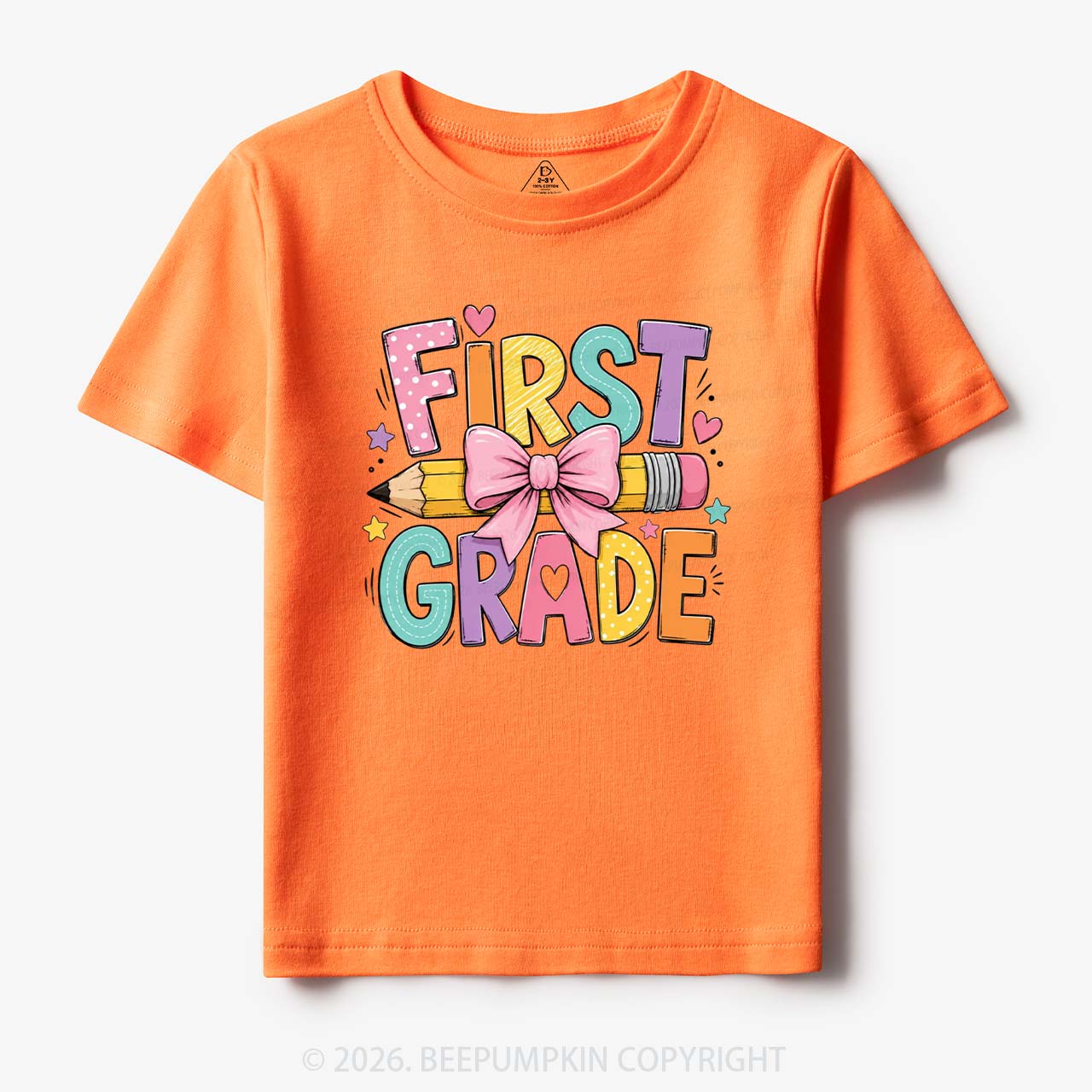 Colorful First Grade Back To School Pencil Bow Toddler&Kid's Tees