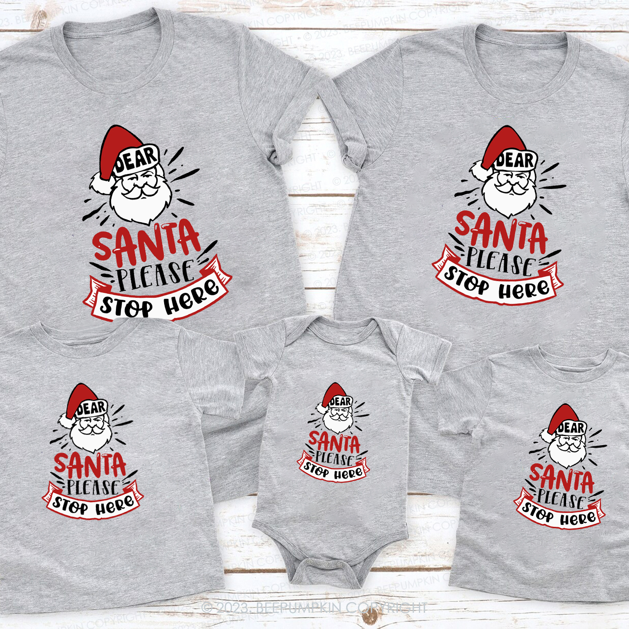 Dear Santa Please Stop Here Family Matching Shirts Beepumpkin