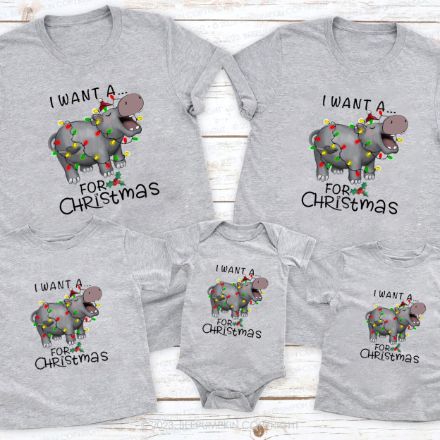 I Want a Rhino for Christmas Matching Family T-shirts Beepumpkin