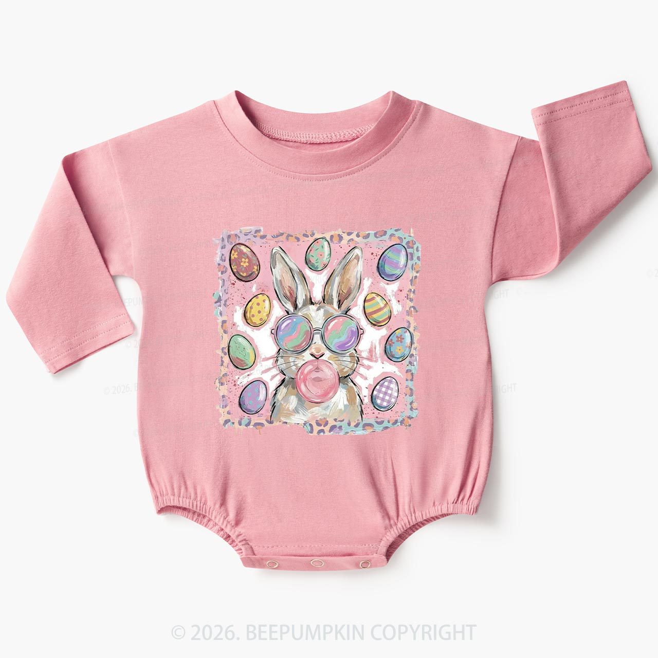 Retro Bubblegum Bunny Colorful Easter Eggs Baby Bubble Romper
