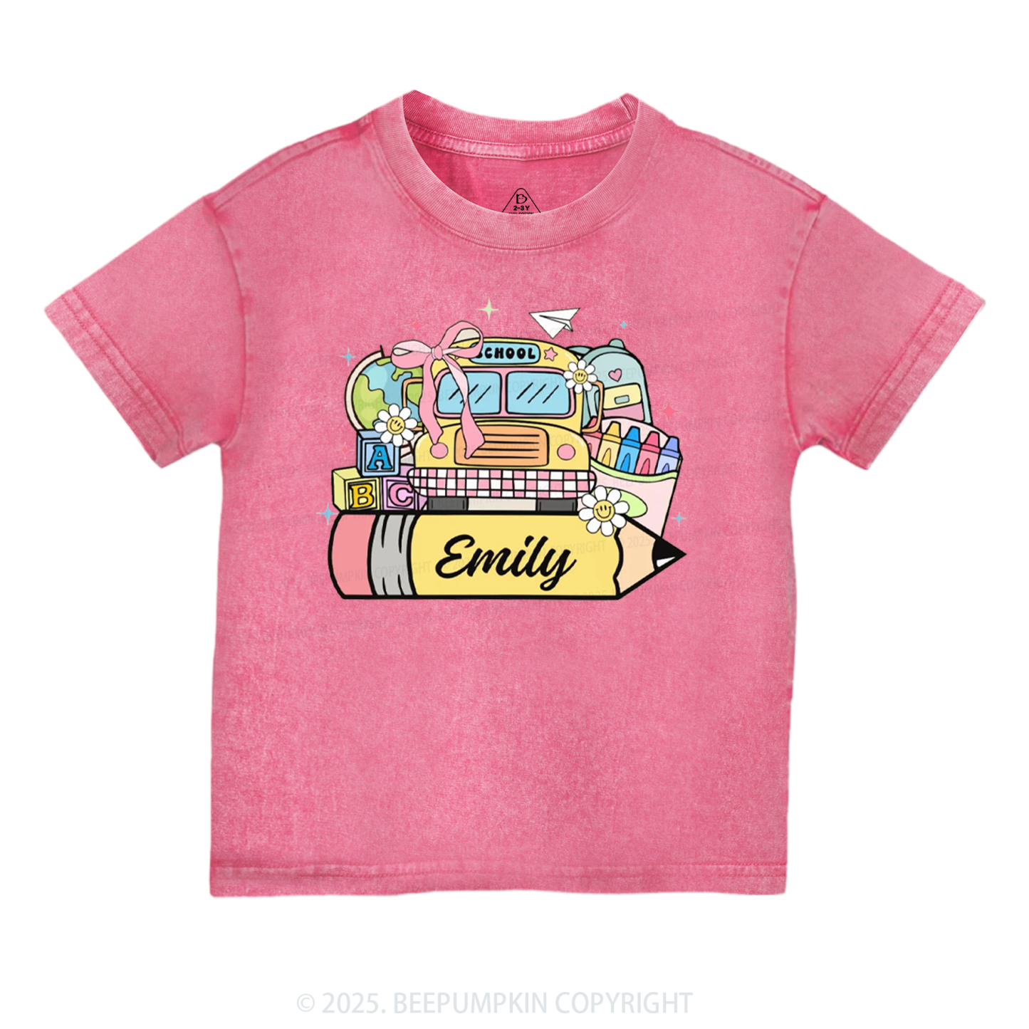 Personalized Kid Name School Bus Toddler&Kids Washed Tees