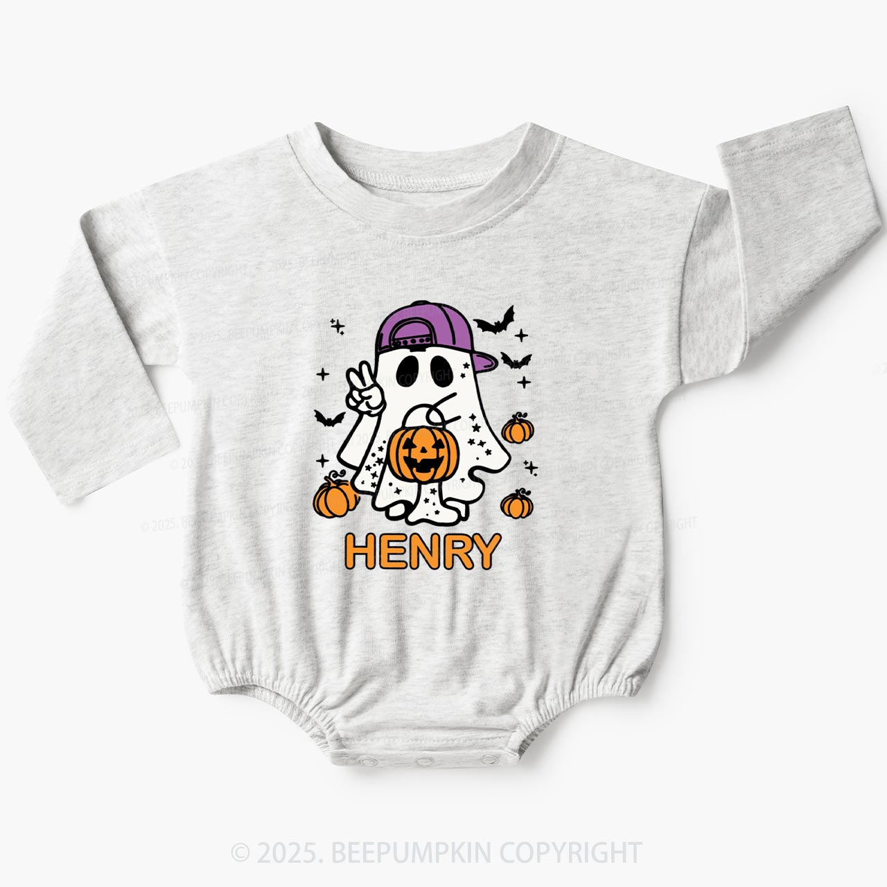 Personalized Halloween Boy Ghost Baby Bubble Romper Beepumpkin