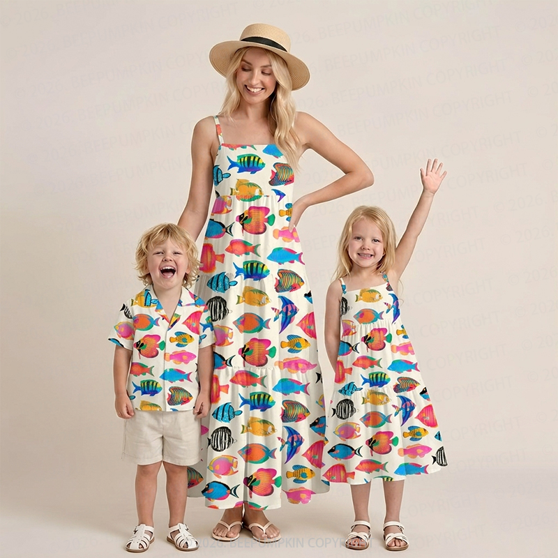 Tropical Reef Harmony Mom&Kids Summer Matching All-Over Print Outfits