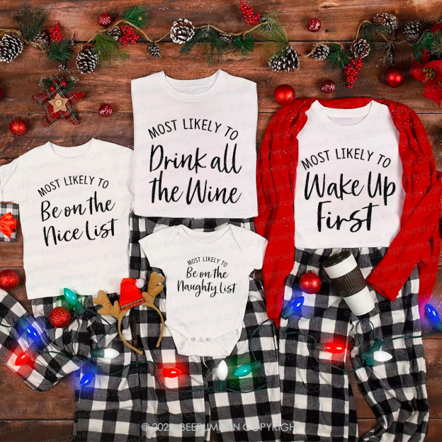 Most Likely To Funny Christmas Party Matching Shirts