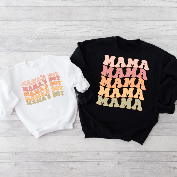 Neutral Boho Retro Mom And Me Matching Swetshirt