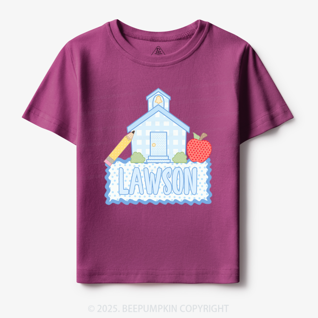 Personalized Blue Schoolhouse Toddler&Kid's Tees Beepumpkin