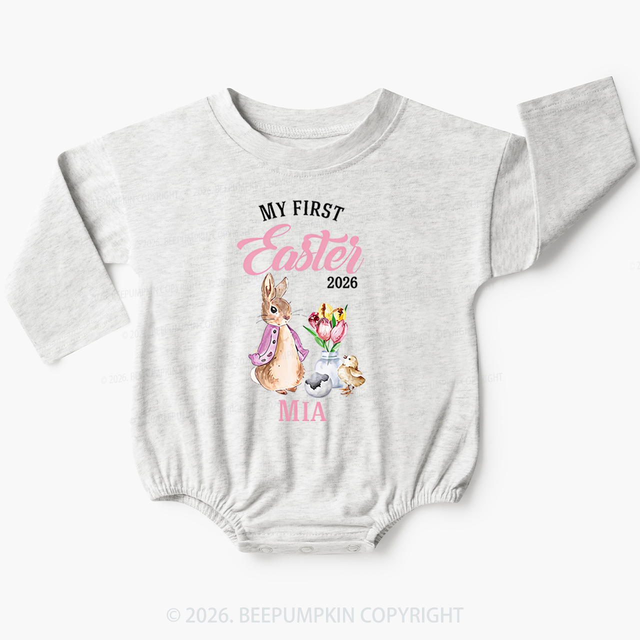 Personalized Little Pink Bunny’s First EasterBaby Bubble Romper