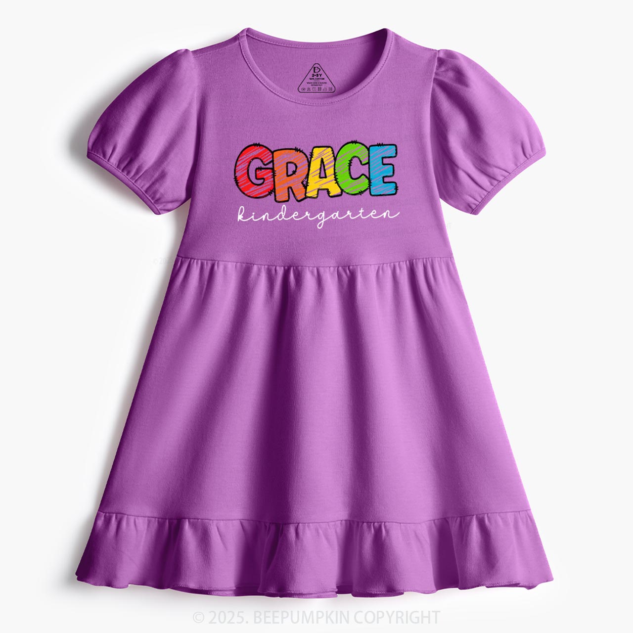 Personalized Rainbow Alphabet Name Toddler&Kid's Ruffle Dress Beepumpkin 