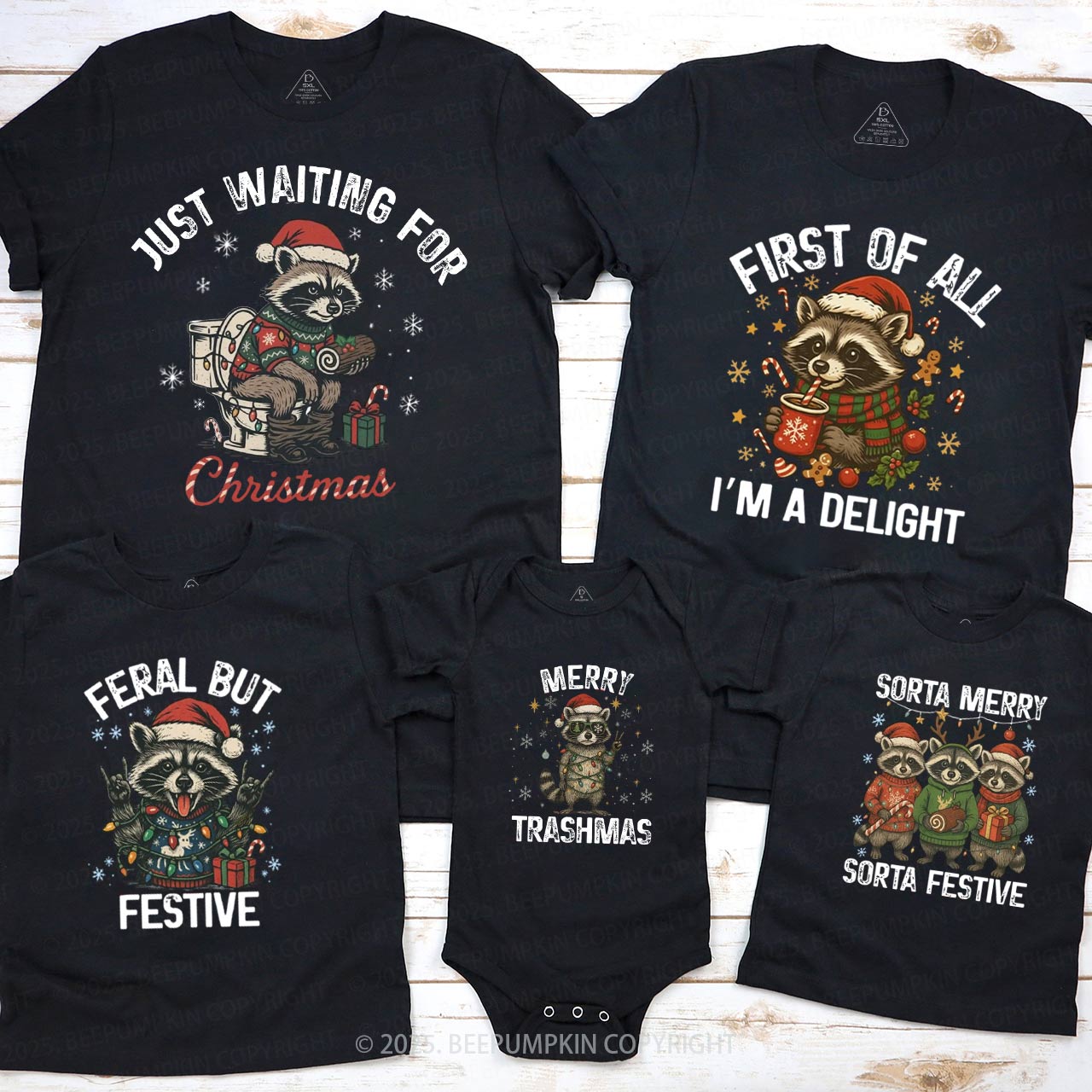 Personalized Christmas Raccoon Family Matching T-Shirts Beepumpkin