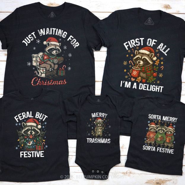 Personalized Christmas Raccoon Family Matching T-Shirts Beepumpkin