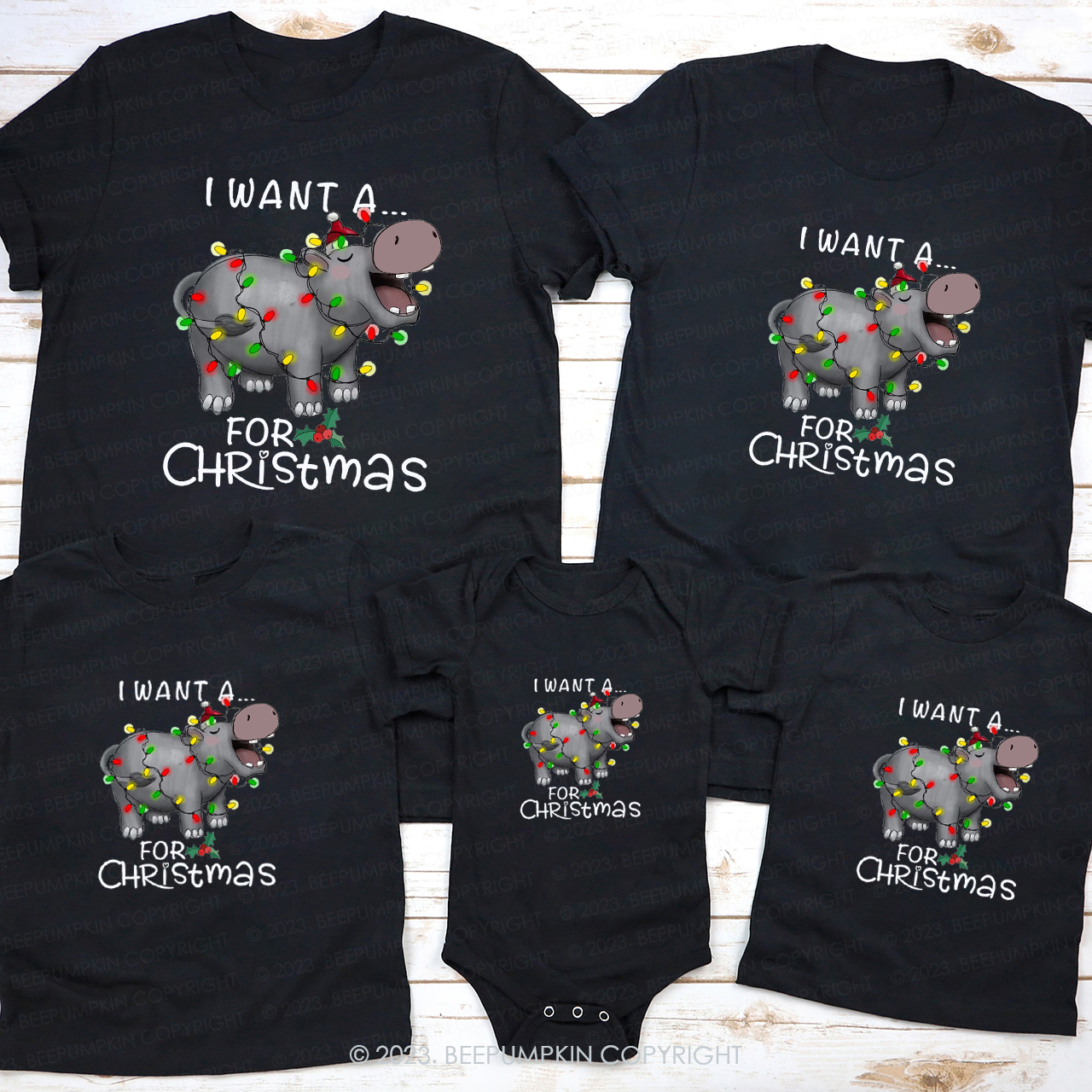 I Want a Rhino for Christmas Matching Family T-shirts Beepumpkin