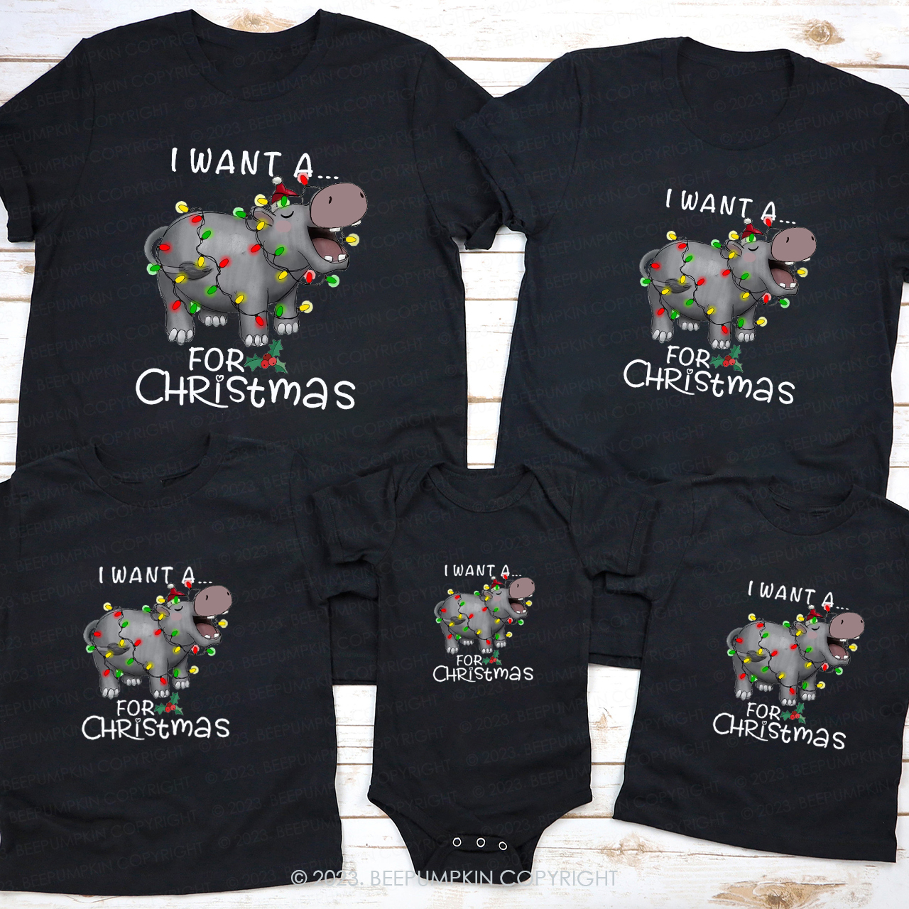 I Want a Rhino for Christmas Matching Family T-shirts Beepumpkin