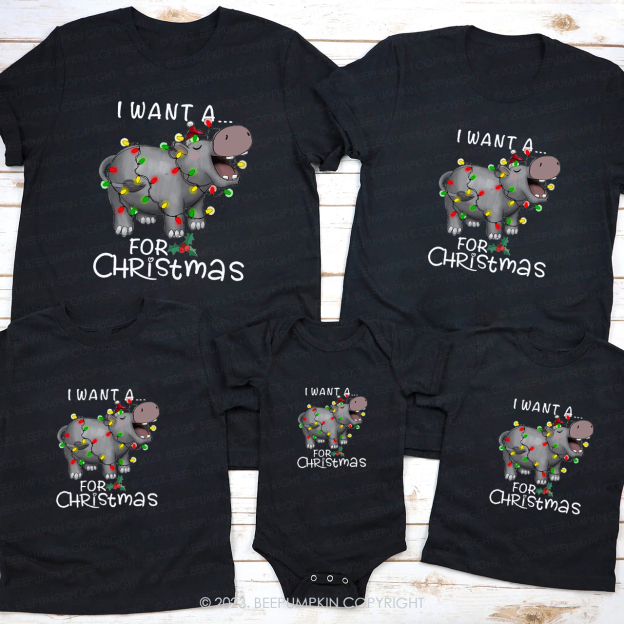 I Want a Rhino for Christmas Matching Family T-shirts Beepumpkin