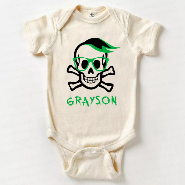 Image of Personalized Skeleton Halloween Bodysuit For Baby