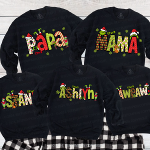 Image of Personalized Christmas Doodle Letters Christmas Sweatshirt Beepumpkin