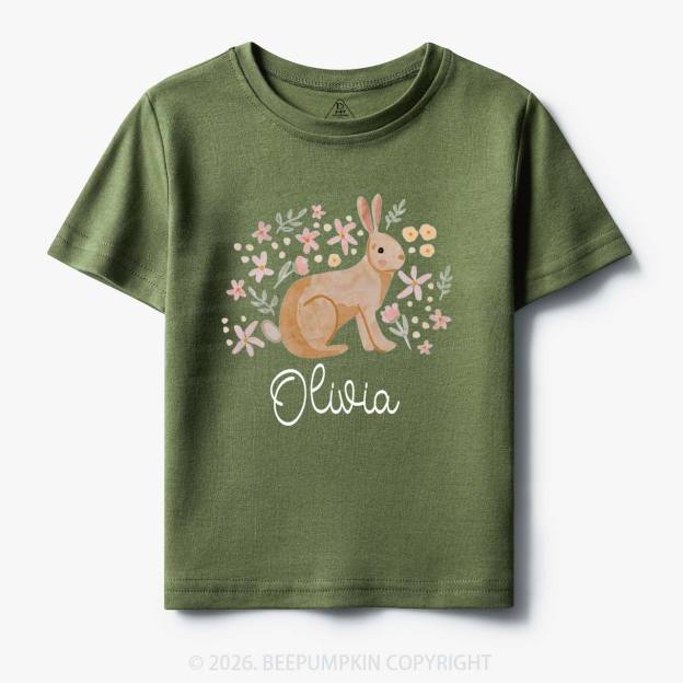 Personalized Watercolor Bunny Blooms Toddler&Kid's Tees