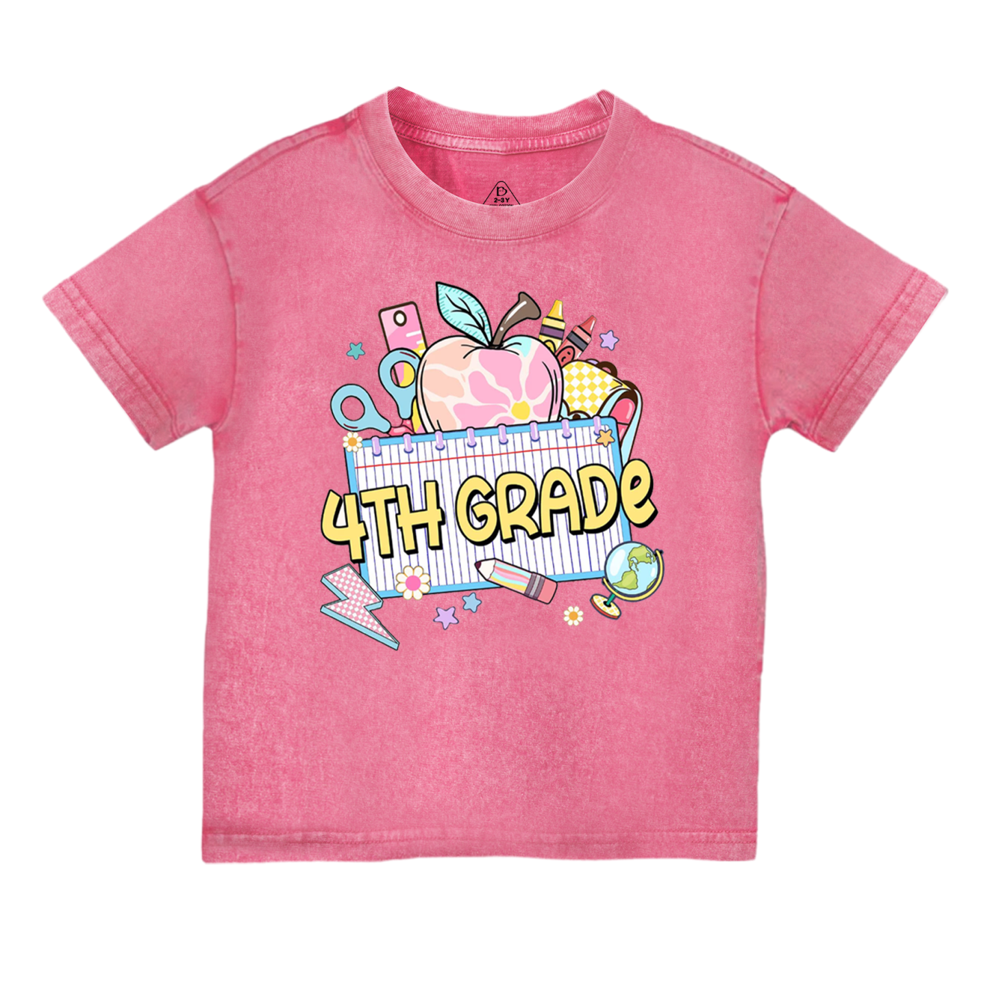 Personalized Pink Apple Back To School Gift Pack Toddler&Kids Washed Tees