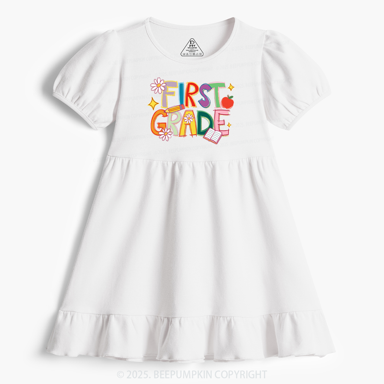 Personalized Girly Floral Kindergarten Neon School Toddler&Kid's Ruffle Dress Beepumpkin  Sale-Beepumpkin™