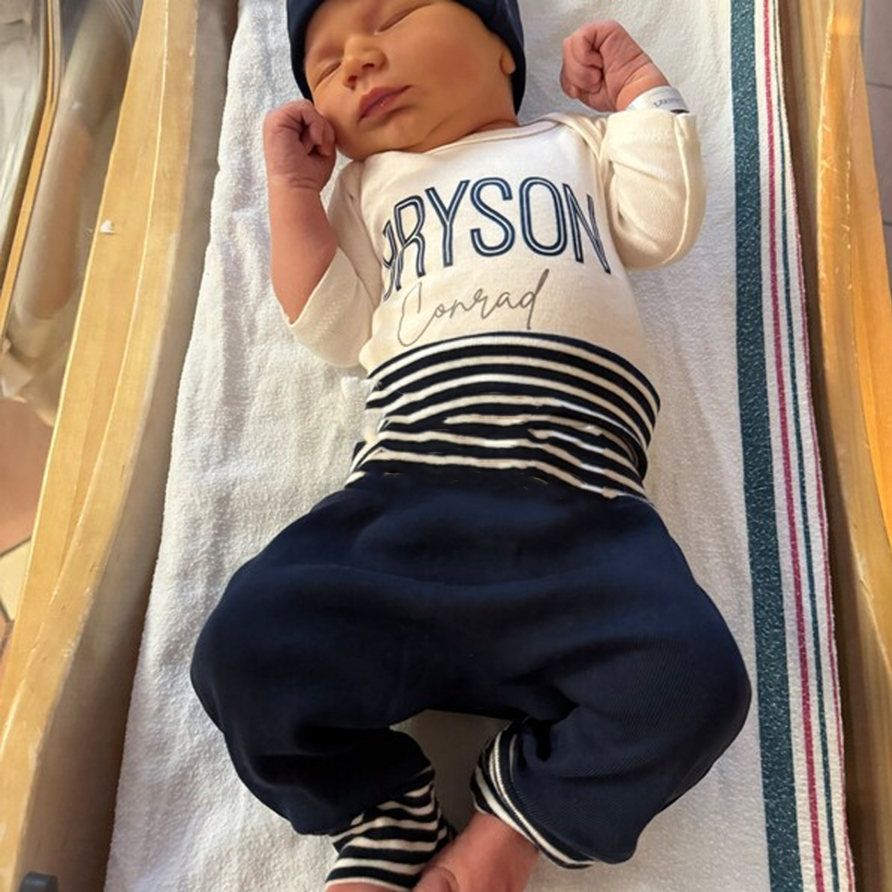 Navy Blue Striped Personalized With Name Coming Home Outfit Sets