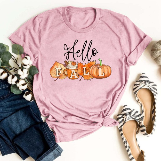 Hello Fall Pumpkin Shirts For Her